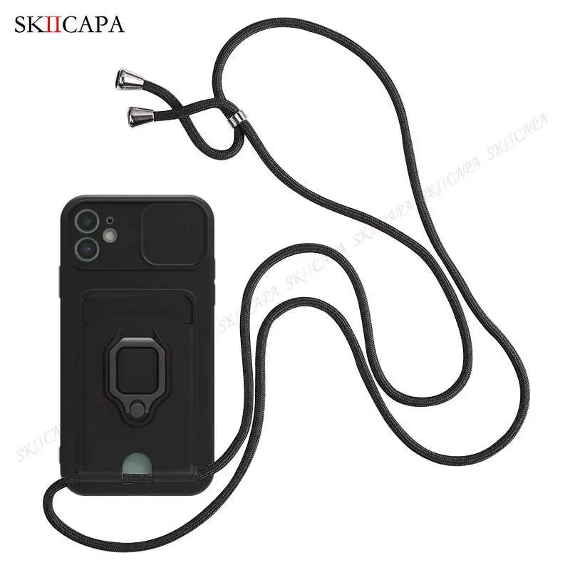 Crossbody Chain Lanyard Slide Case with Wallet Card Slot Cover