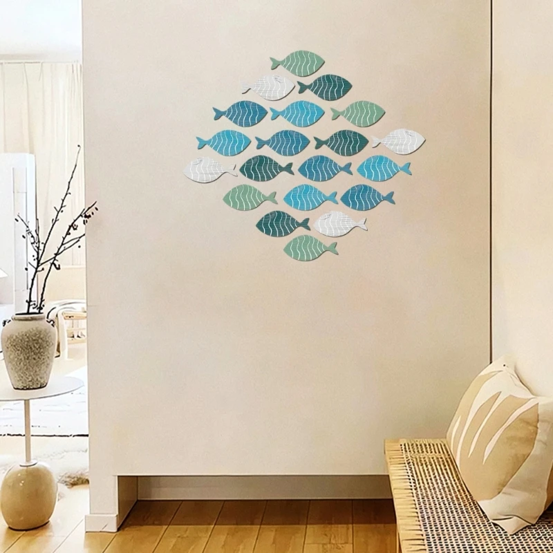 20Pcs Wooden Fish Sculpture Decorations Coastal Beach Wall Hangings Ornaments A0KF 3