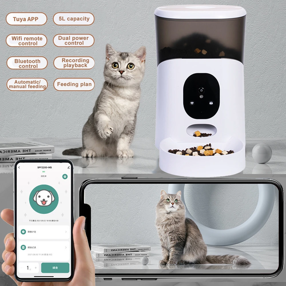 5L APP Remote Control Automatic Pet Feeder Smart WiFi Auto Feeder With