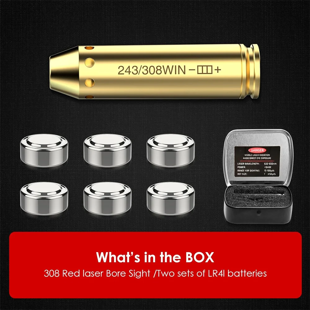 Red Laser Bore Sight 243 308WIN Cartridge Brass Bore Sighter for Hunting Gun Scope Zeroing Boresighter Hunting Accessary