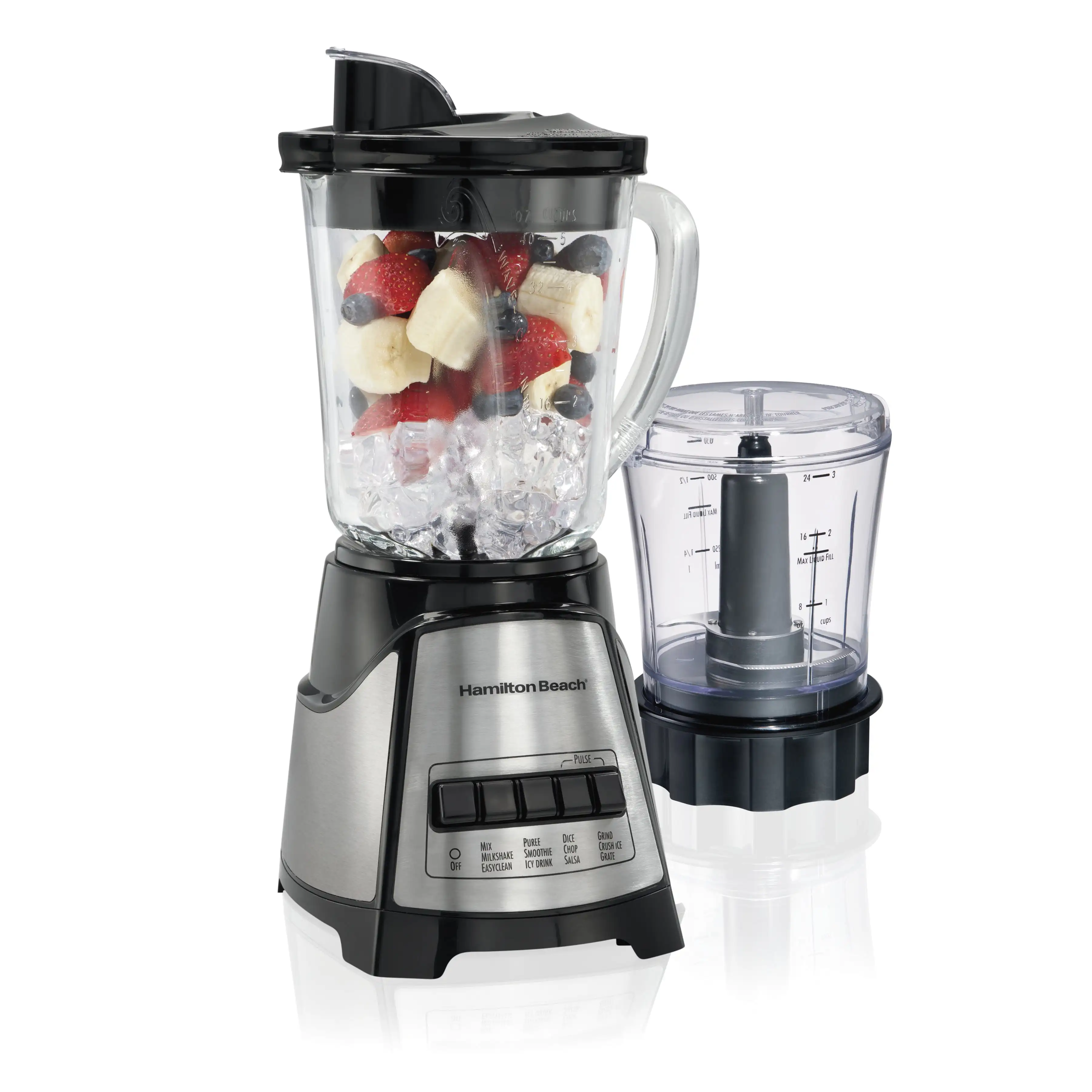 

Multi-Function Blender with Mess Free 40 oz. Glass Jar and 3-Cup Chopper, Mini Food Processor, 700 Watts, Stainless Steel