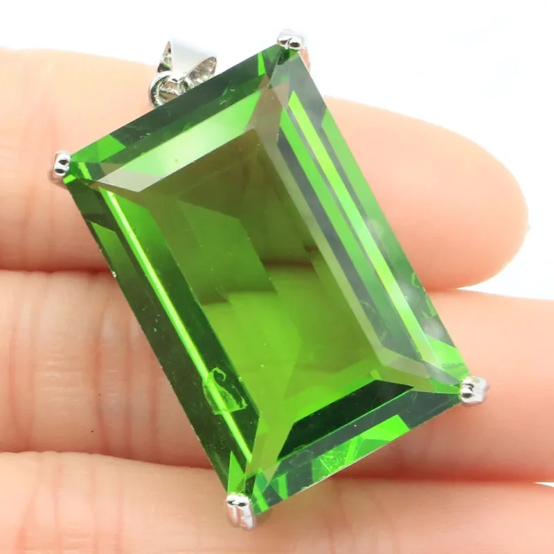 14g Customized 925 SOLID STERLING SILVER  PENDANT Big Rectangle Green Peridot Tsavorite Garnet Orange Spessartine Garnet Pink Mo