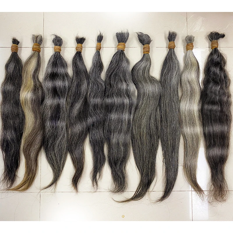 Hoge Kwaliteit Recht Grijs Haar Geen Inslag Onbewerkte Maagdelijke Ruwe Bulk Haar Human Hair Extensions Hair Bulk Vlechten Cabelo Humano