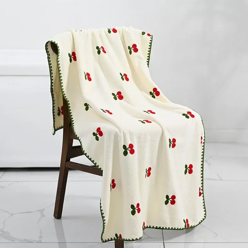 

Avocado Pineapple Strawberry Embroidered Bath Towel Coral Velvet Absorbent Soft Hair Bathroom Embroidered Bath Towel