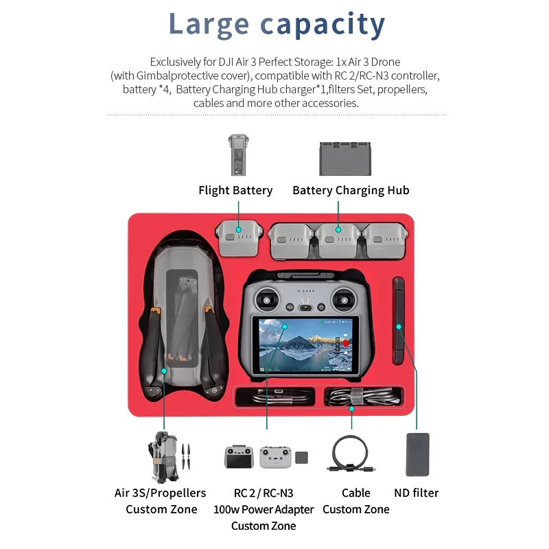 Air 3S Carrying Case for DJI Air 3S Drone Accessories Storage Case Waterproof Hardshell Box Portable Suitcase for DJI RC 2/RC N3