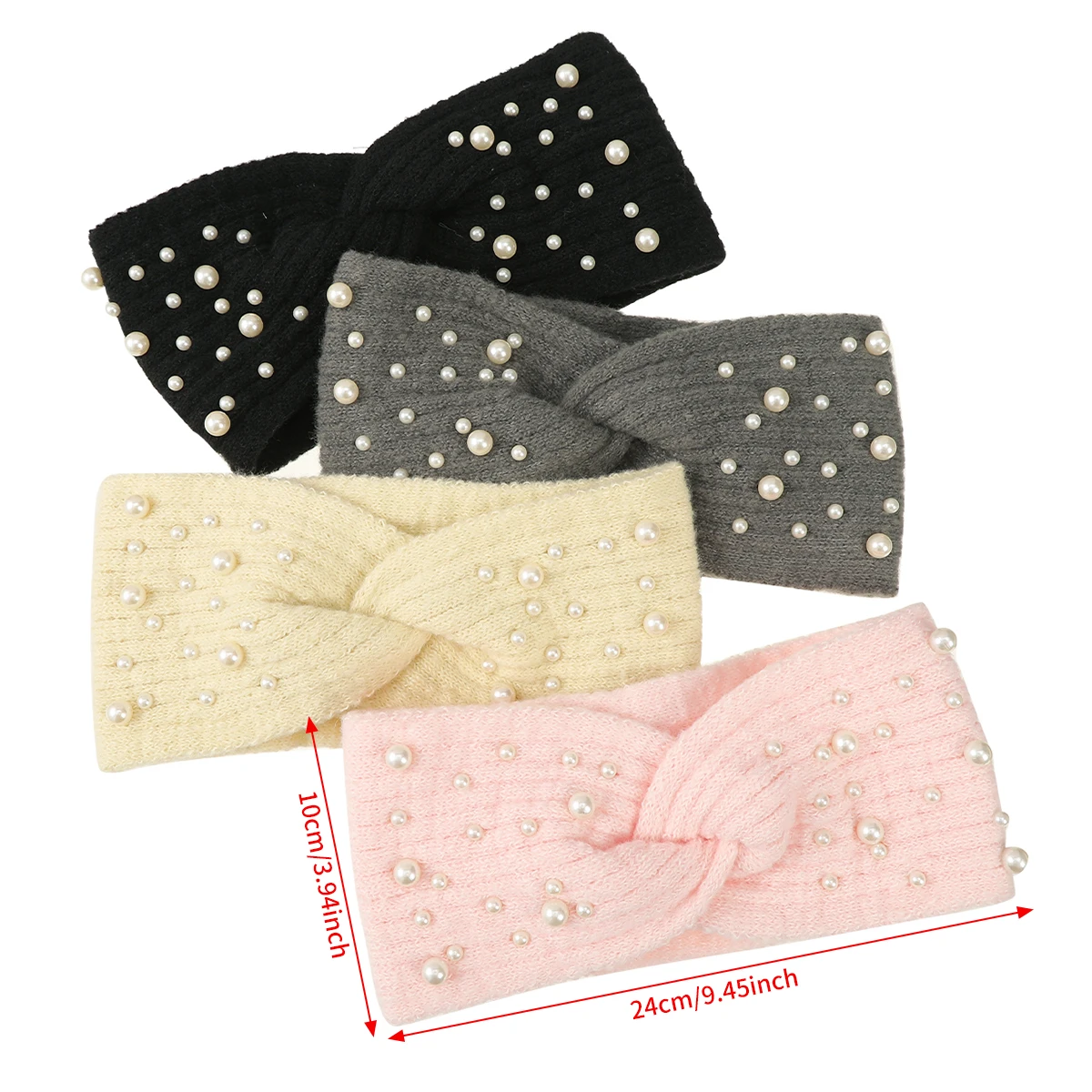 Autumn Winter Turban Bandage For Women Cold-Proof Knitted Wool Hairbands Headband Bandana Fashion Korean Pearl Hair Accessories