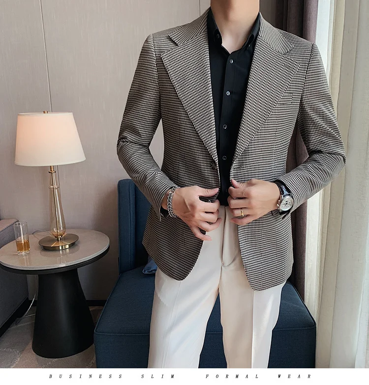 Spring 2022 Casual Suits Jacket Wedding Business Blazer Plaid Men Blazers Masculino Streetwear Social Dress Coat Veste Homme áo khoác blazer