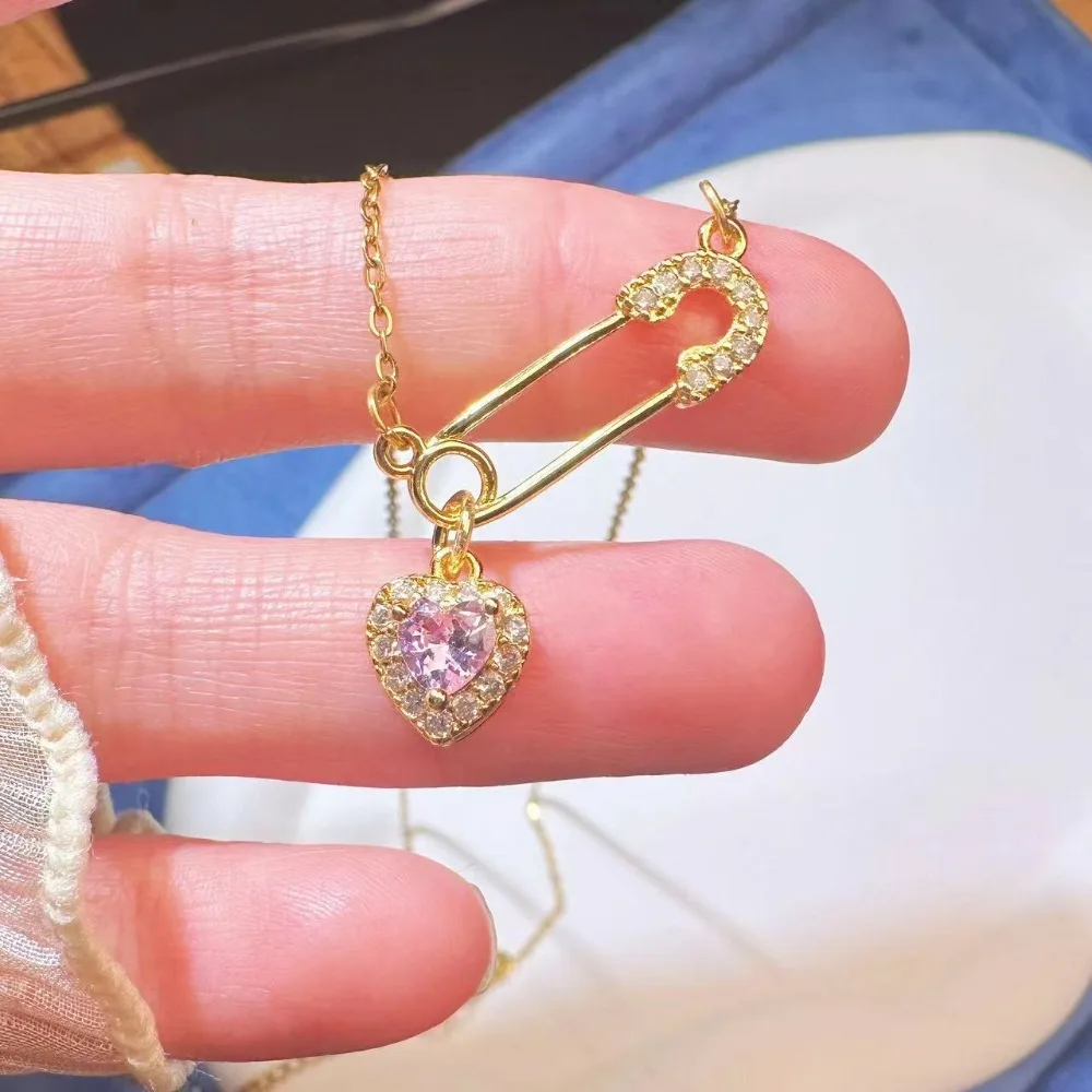 New Love Pendant Pin Necklace Safety Needle Clip Necklace Zircon Hollow Choker Women 11 S87d21fbe73944d2ca59d1c2883f39cafl