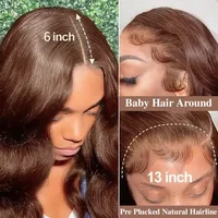 Vague de corps brun chocolat 13x6 HD dentelle avant perruques de cheveux humains 200 densité HD dentelle frontale perruques pour femmes perruques pré plumées cheveux 2