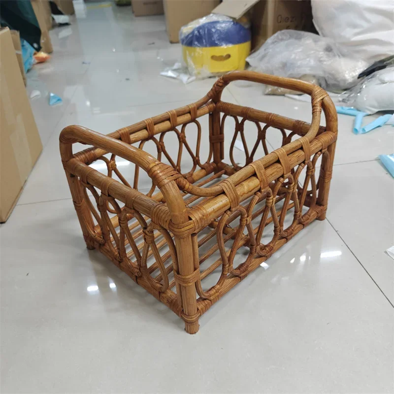 Baby Shoot Basket Newborn Photography Props Posing Bed Crib Boy Girl Photo Furniture Vintage Rattan Basket Backdrop Baby Chair