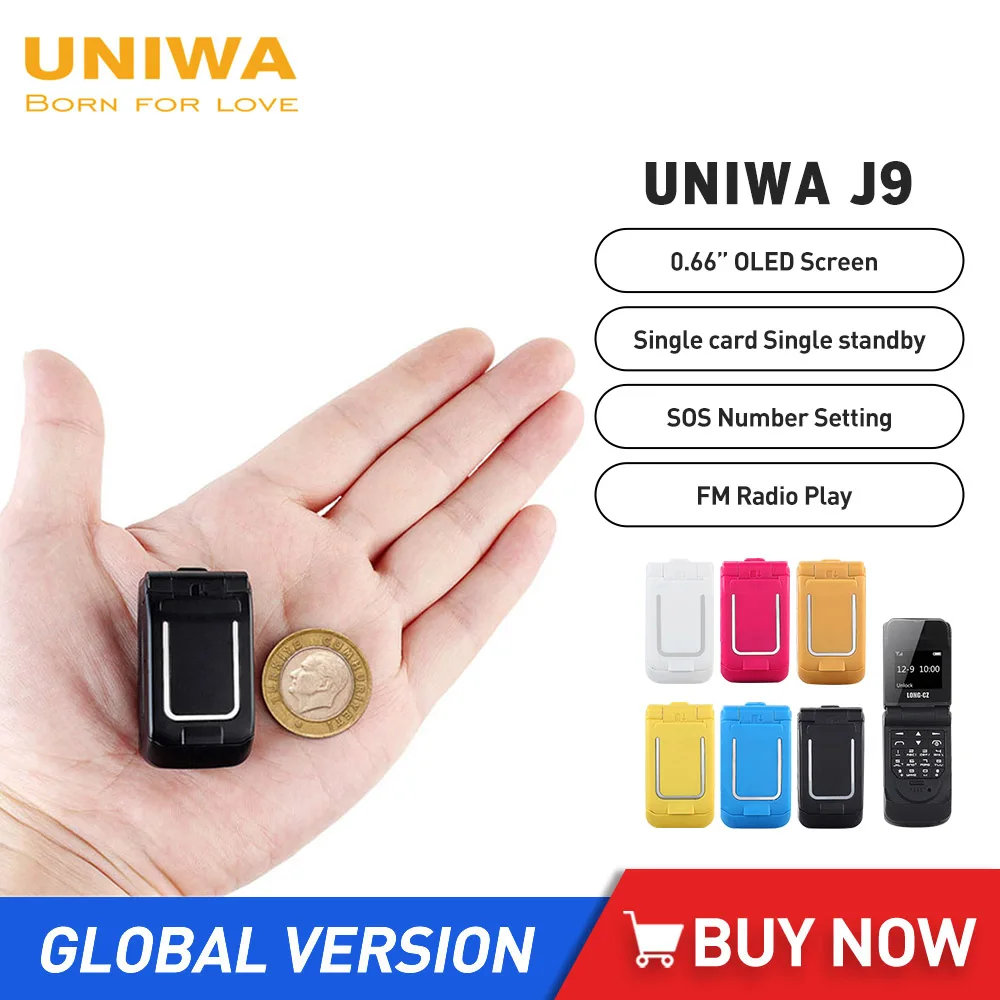 Uniwa J9 2G Single Card Mini Flip Telefoni Cellulari Pulsante A Conchiglia Wireless Bluetooth Dialer Magic Voice Auricolare Vivavoce