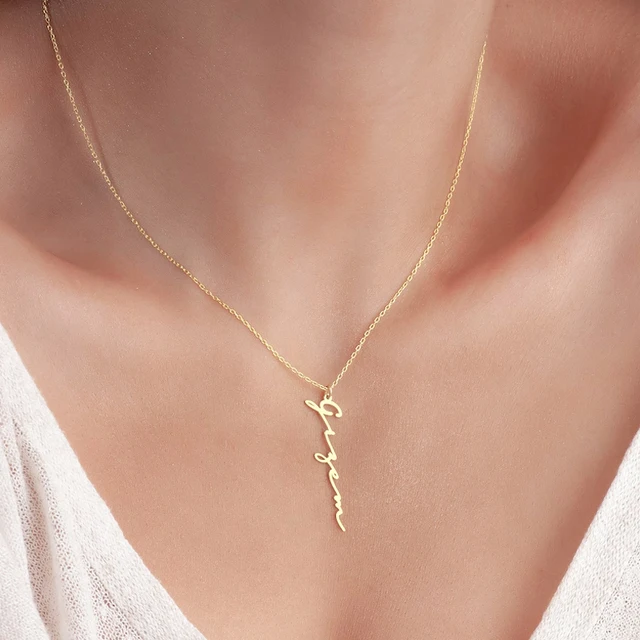 Collier en acier inoxydable avec nom personnalisé pour femme, tour de cou vertical personnalisé, cadeau d'anniversaire pour couple, fête de Léon