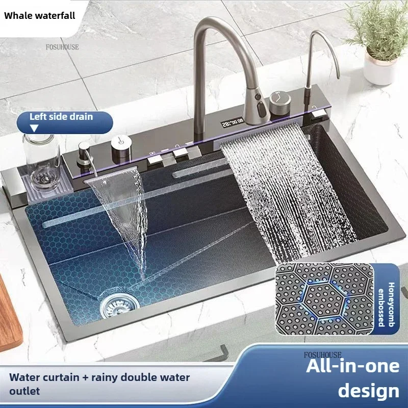 Digital Display Kitchen Sink with Waterfall 1