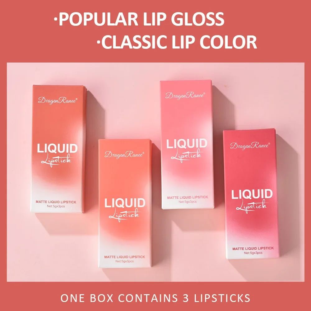3-teiliges Set flüssiger Lippenstifte, langanhaltendes Make-up für Damen, koreanische Kosmetik, matte Lippenstifte, wasserfest, langanhaltend_voghion.com