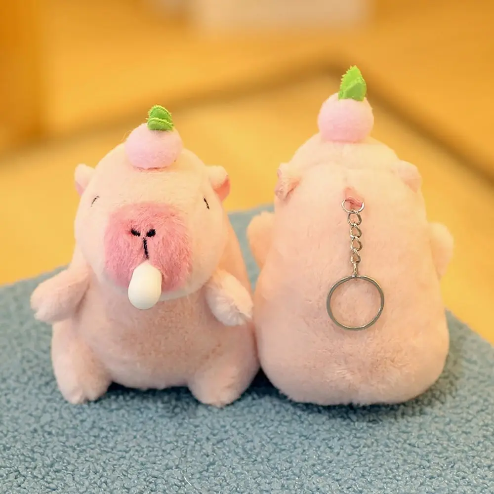 Kawaii Pink Capybara Keychain Cute Toy Fluffty Animal Soft Cartoon Capybara Pendant