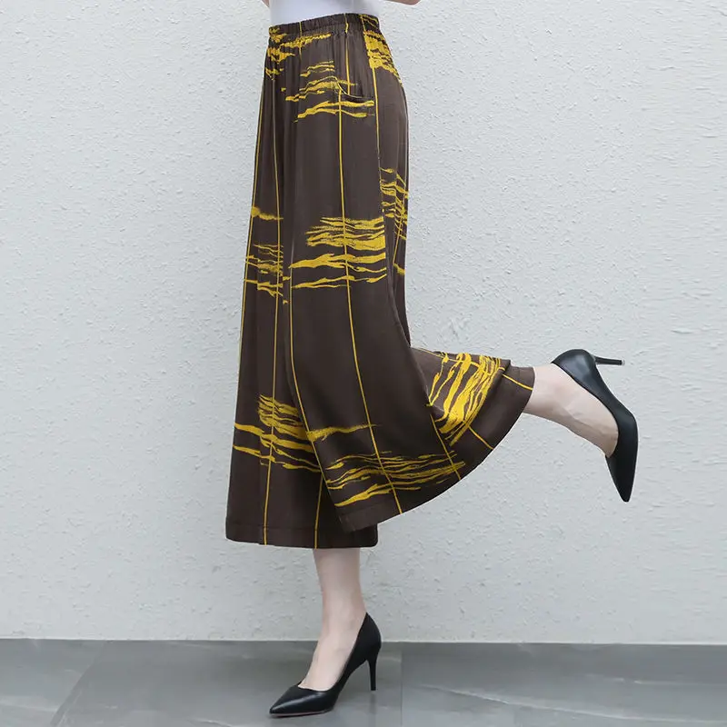 

Elastic High Waist Ankle-Length Pants For Women Plus Size 5xl Stripe Baggy Trousers All-Match Summer Vintage Mom Pantalones