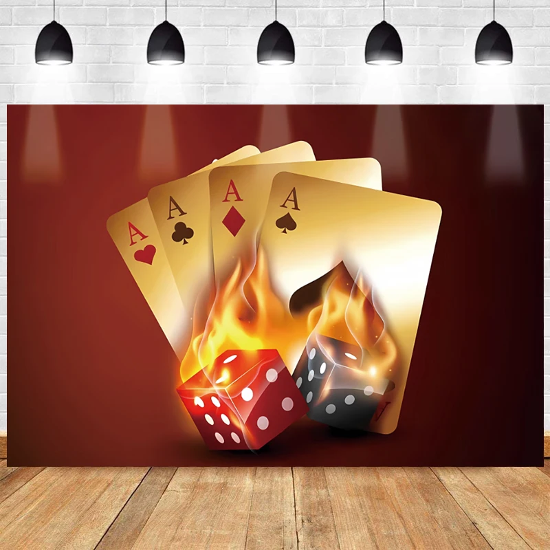 

Casino Backdrop Photography Customized Royale Poker Chips Flame Dice Gambling Theme Birthday Party Decoration Background Cloth