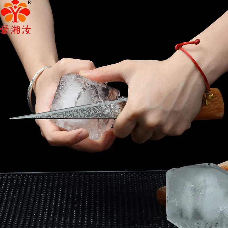 Aixiangru Tapered Ice Pick Ice Hockey Knife Manual Fine Work Handmade Professional Wooden Handle Stainless Steel Bar Tools
