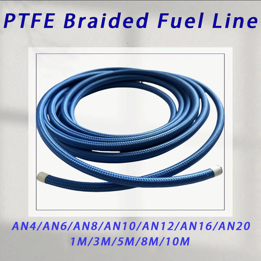 1M-10M AN4-AN20 Fuel Pipe Hose PTFE Gas Cooler Pipeline Pipe Nylon 304 Stainless Steel Braided High Temperature Resistant Blue