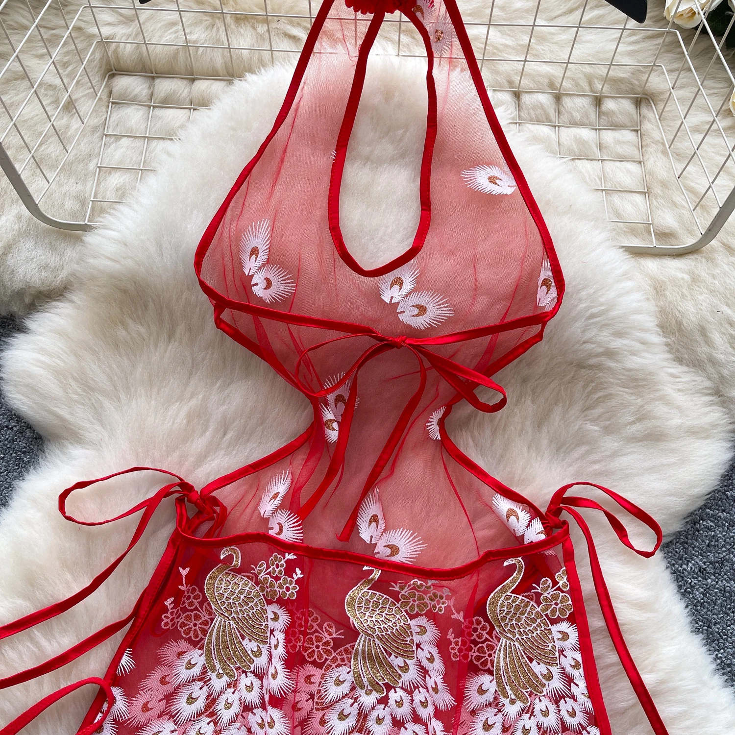 SINGREINY Transparent Nightwear Dress