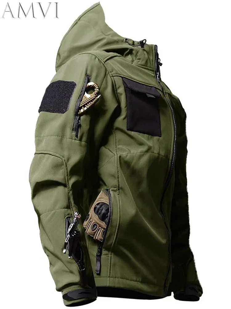 

Shark Skin Tactical Jackets Men Military Soft Shell Waterproof Windproof Hooded Jacket Outdoor Functional Uniforms Multi-pockets