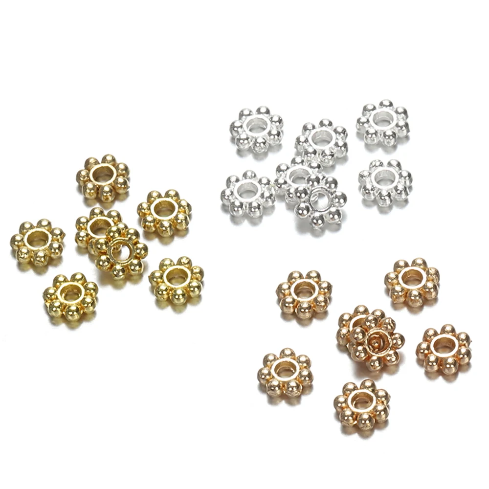 

100pcs 6mm Daisy Wheel Flower Beads Metal Plated Loose Bead Charm Stopper Spacer Beads DIY Jewelry Making Accessories Supplies