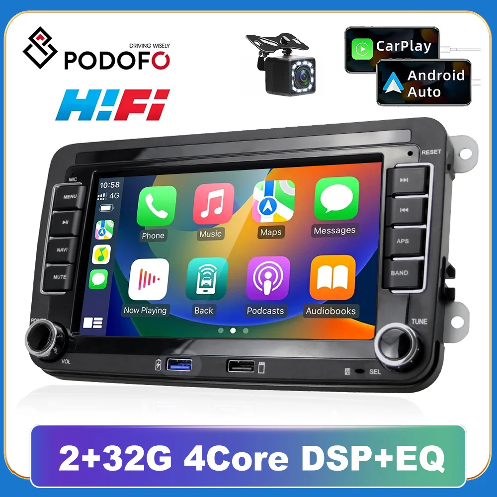 

Podofo Android 11 автомобильное радио для VW POLO GOLF 5 6 Plus PASSAT B6 JETTA TIGUAN 2 din Carplay аудио стерео GPS навигация