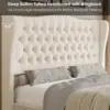 King Size 54.3” Tall Platform Bed Frame with Deep Button Tufted Wingback Headboard and Footboard, Velvet Upholstered Bed Frame 3