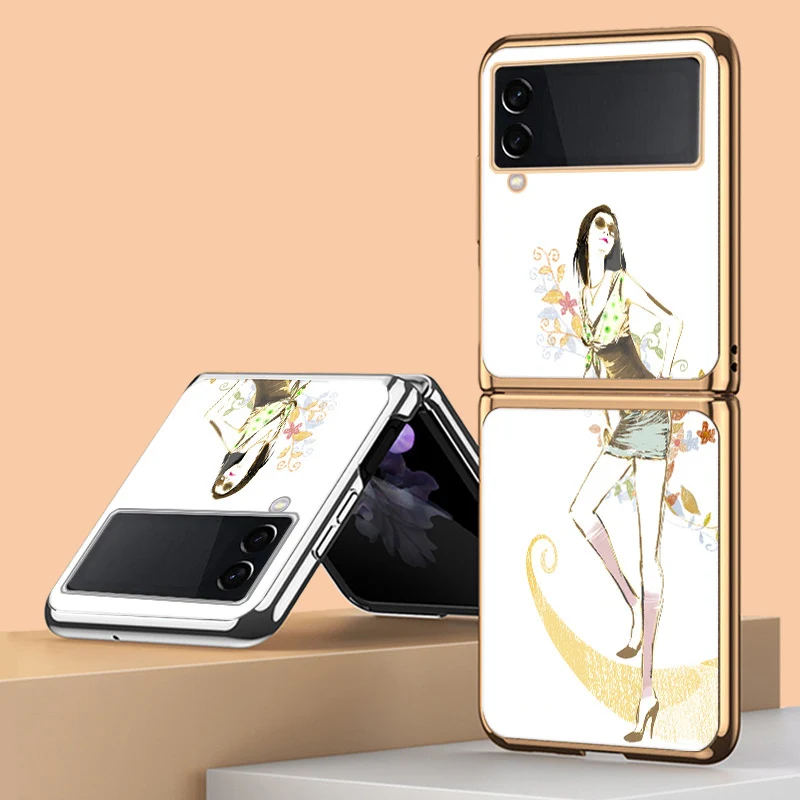

Z Flip 4 Funda Case for Samsung Galaxy Z Flip 4 3 2 1 Small Waist Plating Tempered Glass Coque Protection Phone Case Cover
