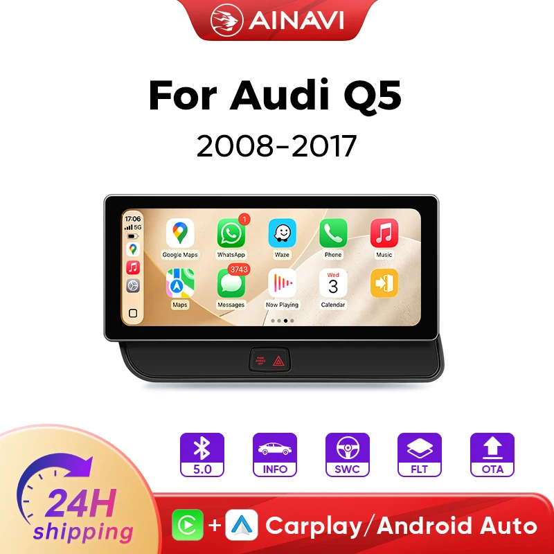 Radio para Auto AINAVI para Audi Q5 2.0T / 3.0T Quattro 2009-2017, Audi SQ5 3.0T FSI 2014-2017, Audi Q5 3.0 TDI, Carplay, Android Auto, Multimedia para Auto, Pantalla Táctil HD IPS de 1920*720, Estéreo para Auto 1