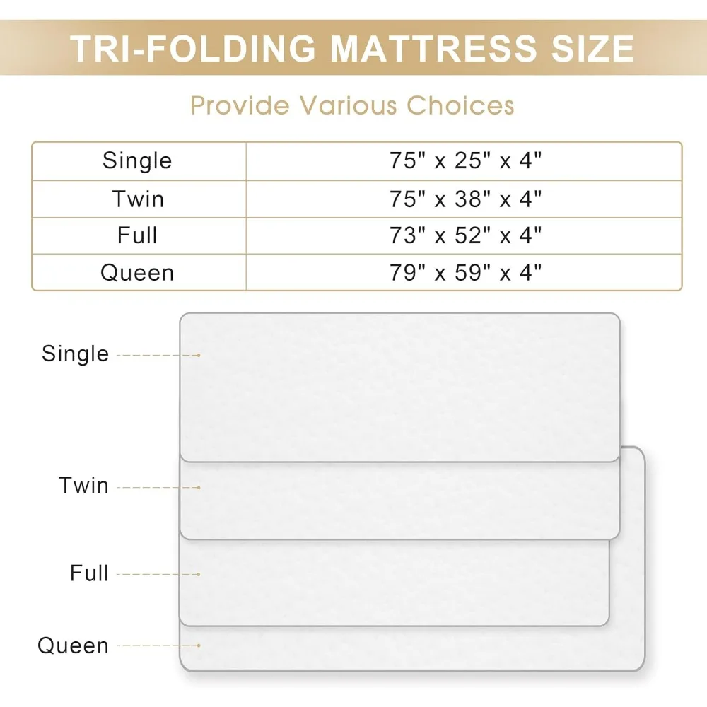 Folding Mattress, 4 Inch Memory Foam Tri-fold Mattress with Breathable & Washable Bamboo Fiber Fabric Cover, Foldable Floor 2
