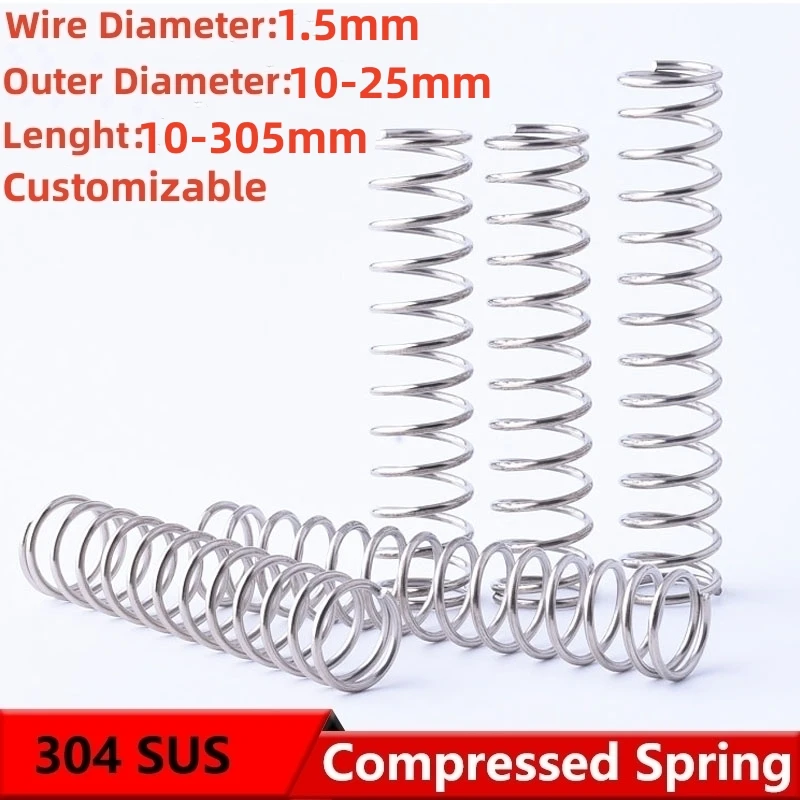 

304 Stainless Steel Compression Spring Return Spring Steel Wire Diameter 1.5mm Outside Diameter 10~25mm