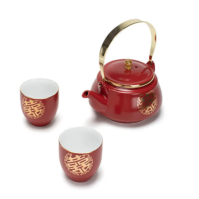 Ceramic Red Wedding Tea Set, Porcelain Teaware, Teaware, Teapot, Teapot Cup, Luxury Gift for Best Friend, Newlywed Souvenir Gift