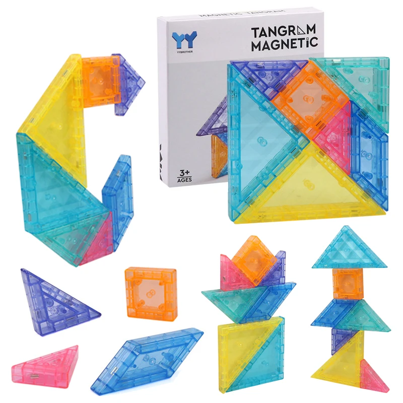 Montessori Magnetic Tangram Jigsaw Toys 3D Geometric Figure Puzzles Game Logical Thinking Training Educational Toys for Children