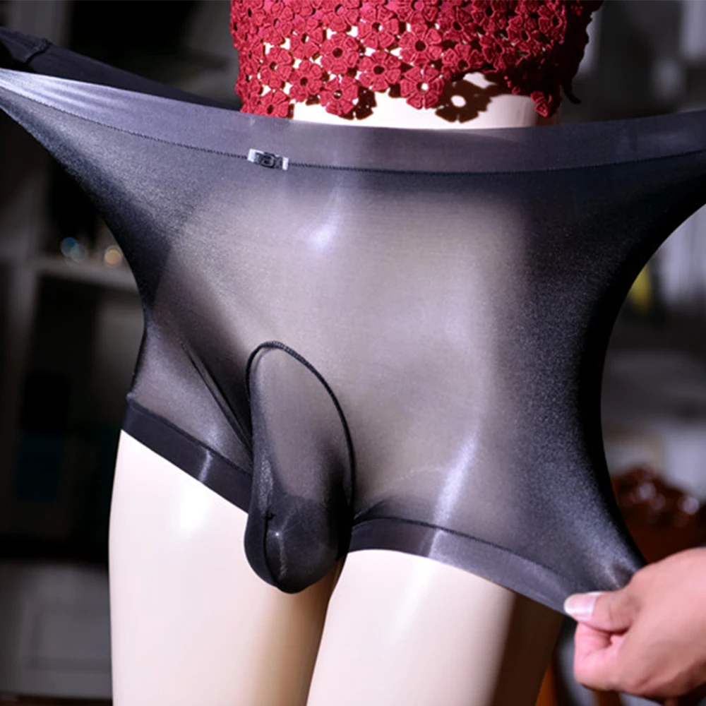 

Sexy Pouch Panties Mens Sheer Lace G-String Glossy Underwear Elastic Thongs Full Transparent Underpants Erotic Boxer See Through
