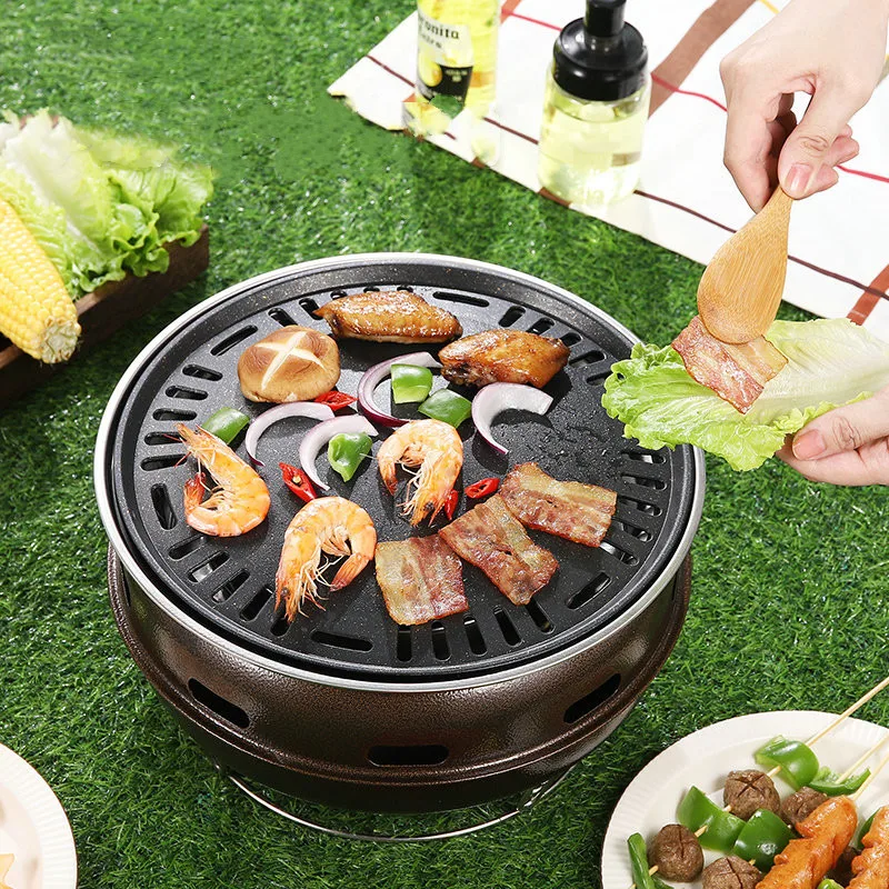 Outdoor Portable Barbecue Oven Carbon Grill Grill Stainless Steel Commercial Korean Round Charcoal Grill