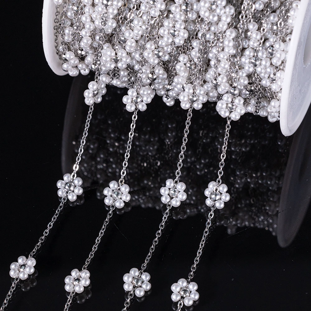 1 Meter Edelstahl 10 mm Gänseblümchen-Blume, zierliche Satelliten-Perlenkette für DIY-Schmuckherstellung, Halskette, Armband, Fußkettchen – Detail 2