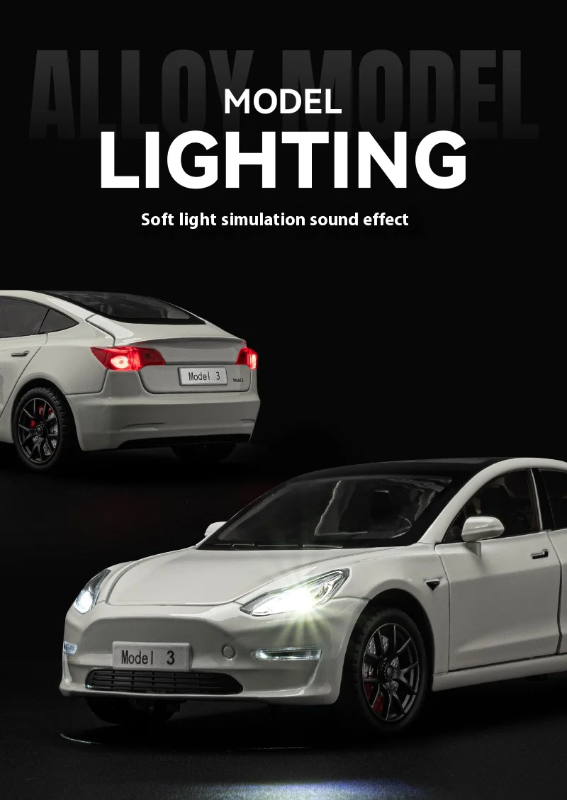 1:24 Scale Tesla Model 3 Trailer Rv Model Children'S Toy Car With Sound And Light