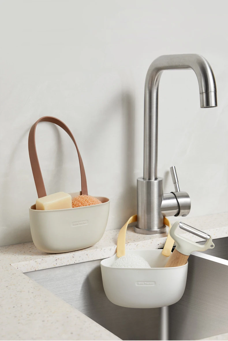 Description Picture 2 of item1pc Draining Rack, Hanging Basket, Home Sink Storage Supplies, Sink Single Double Draining Hanging Bag, Drying Rack, Sink Drain
