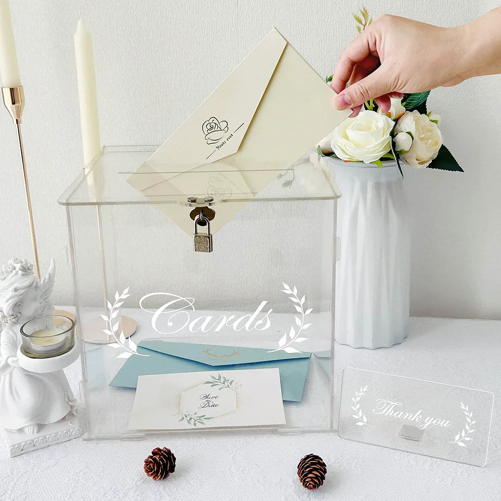 OurWarm wedding card box for wedding reception clear card box with lock gift money holder for reception anniversary