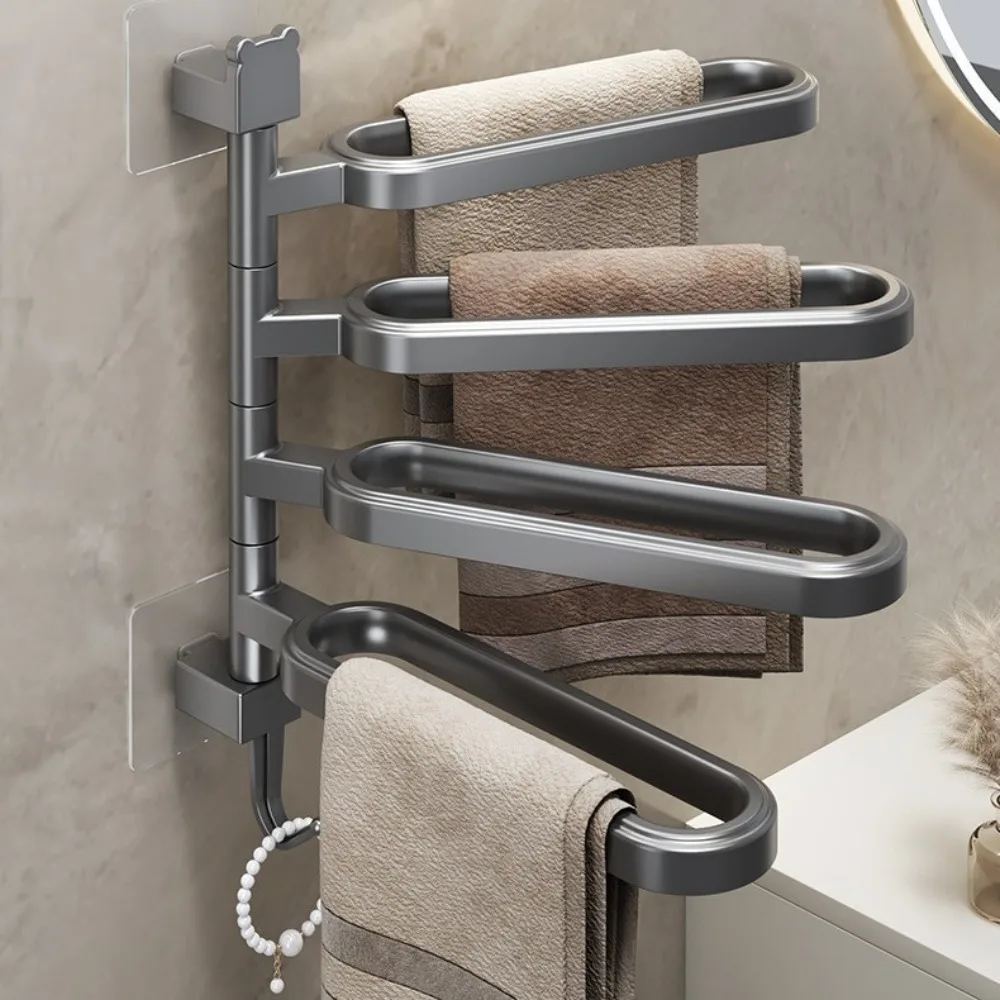 180&deg; Rotation Towel Holder Space Saving No-Punching Swivel Towel Rack Multi-layer Wear-resistant Hanger Kitchen