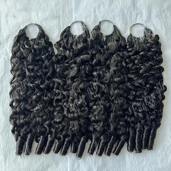 24 Inch Burmese Curly Crochet Knotless Pre-Separated Natural Black Kinky Curly Feather Crochet Hair Extensions For Braiding 1