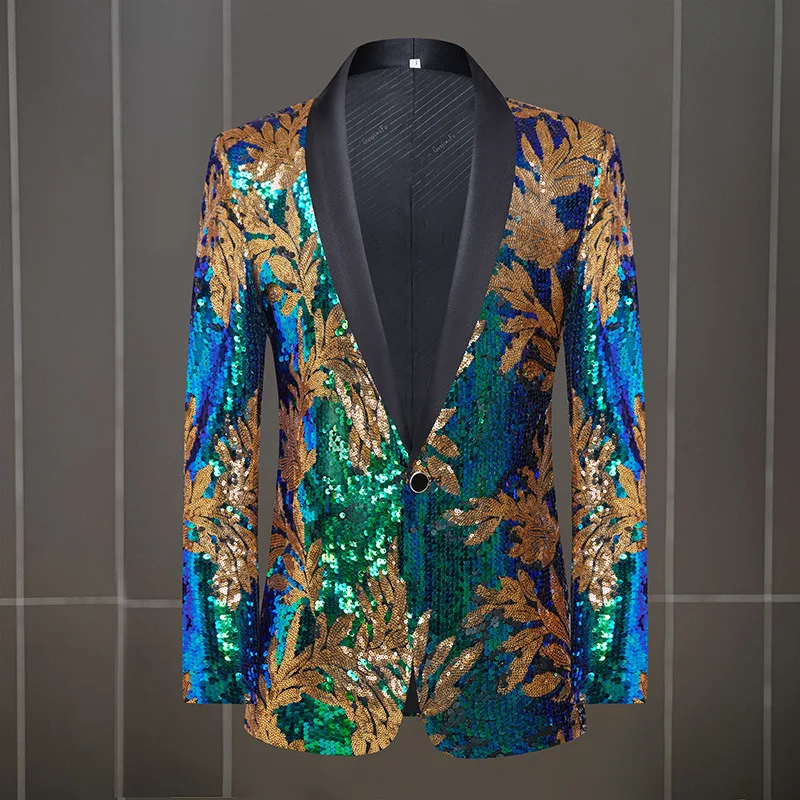 Men's Choir Stage Performance Dress Long Sleeve Slim Fit Sequin Host Dress Formal Party Prom Dress (Jacket)