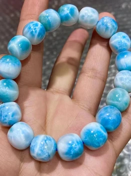 Natural Blue Larimar Round Beads Bracelet 11.7x11.6mm Jewelry Women Men Pattern Big Size Round Beads Larimar Jewelry AAAAAA 1