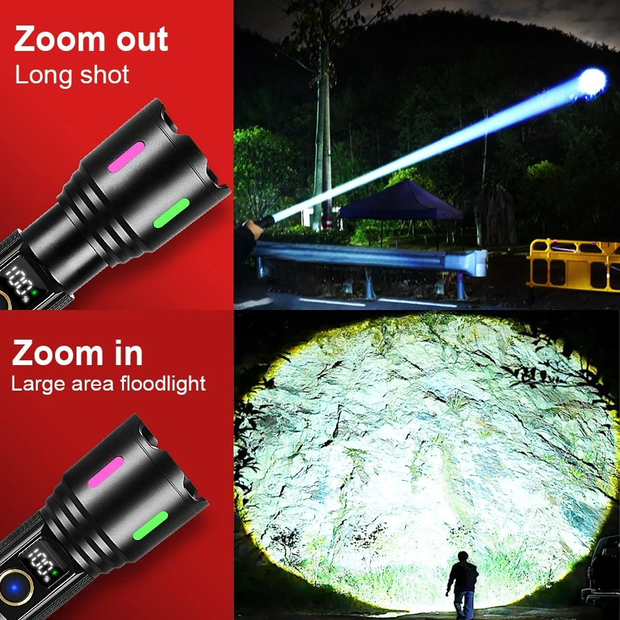 High Power Flashlights Rechargeable LED Flashlight Tactical Torch Zoom Ultra Powerful Torch 3000M Outdoor & Emergency Lamp