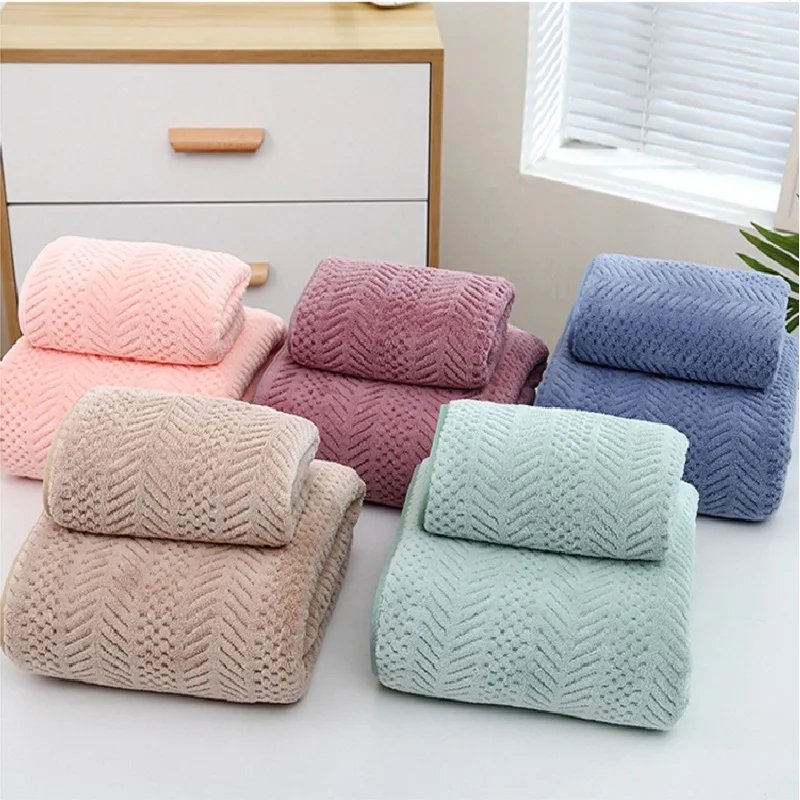 Large coral calf bath towel with trim 2 pieces thick soft beach towel water absorption bath towels