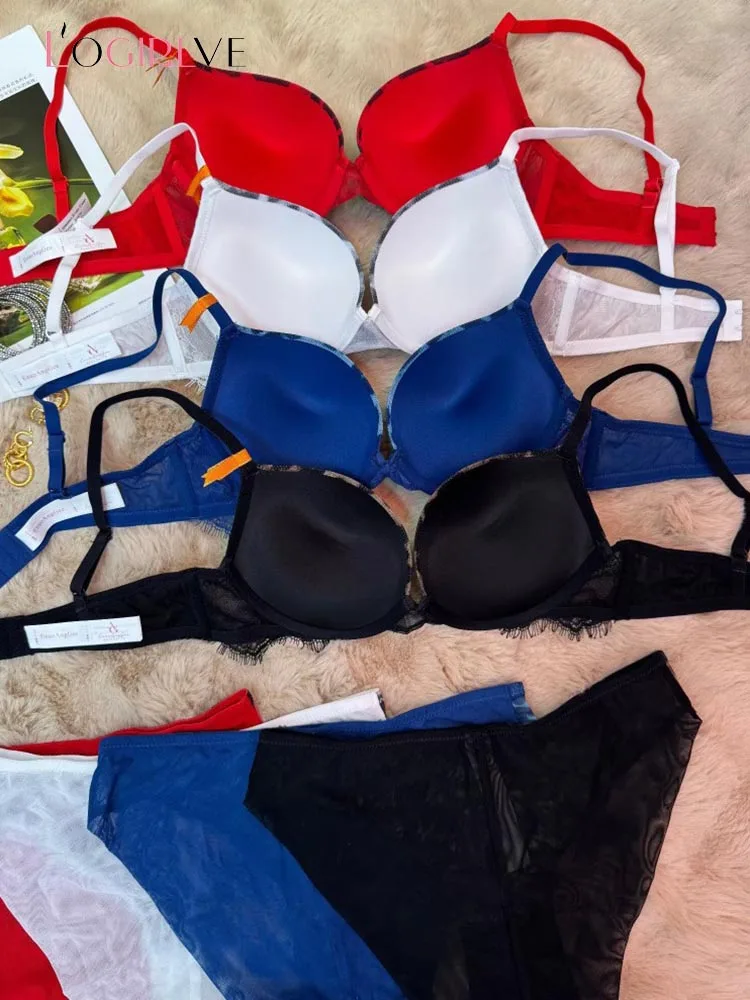 Logirlve French Lace Embroidery Women Lingerie Set Sexy Thin Cup Push Up Bra High Quality Silk Intimates Comfort Underwear 5