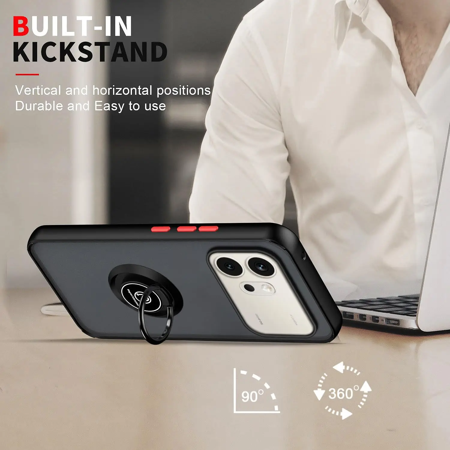 Armor Matte Shockproof Case with Ring Magnetic Stand Holder and Back Shell Cover