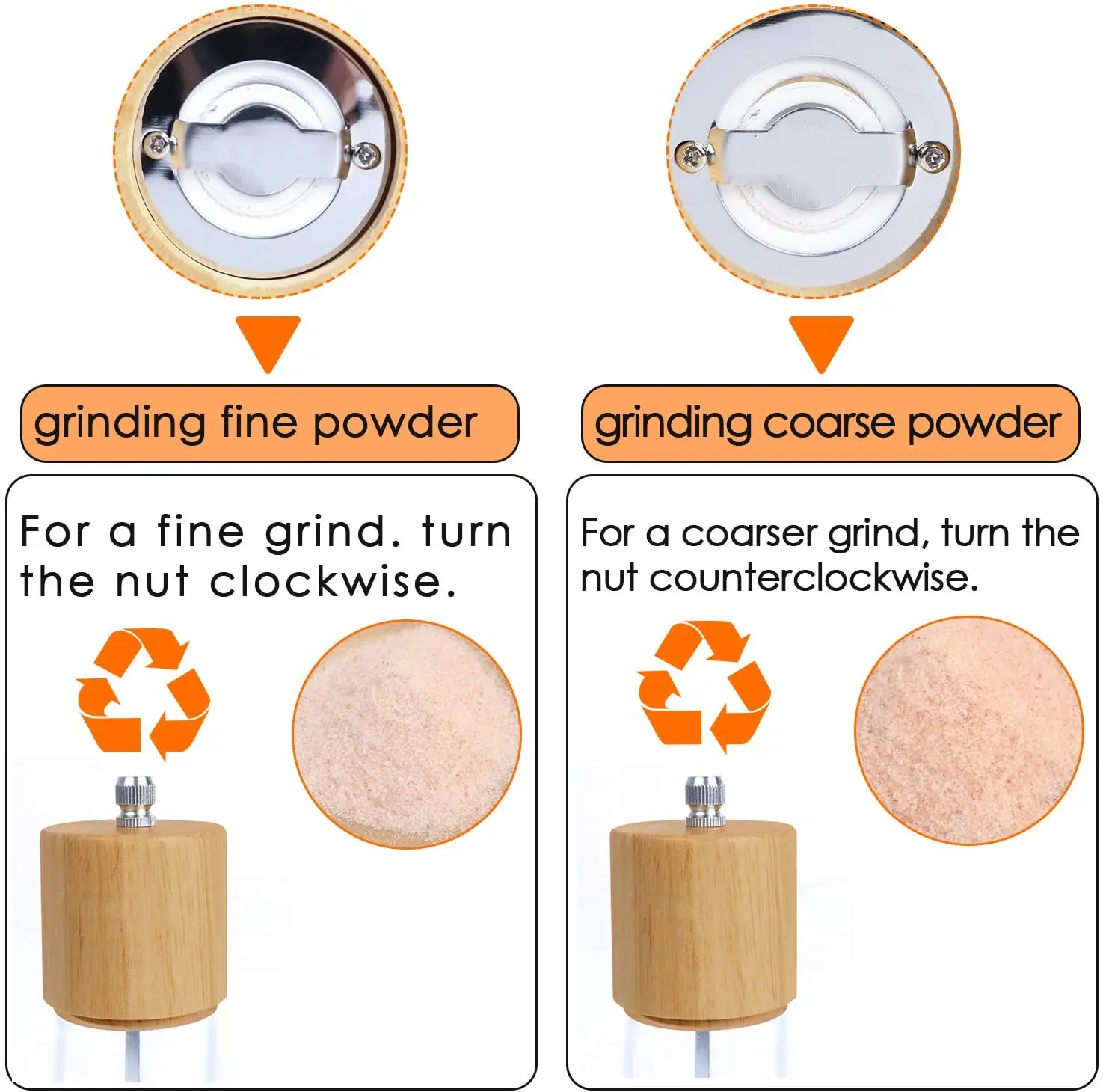 Wooden Salt and Pepper Grinder Set Manual Mills with Acrylic Visible Window and Iron Stand Kitchen Helper 6 /8 Inches
