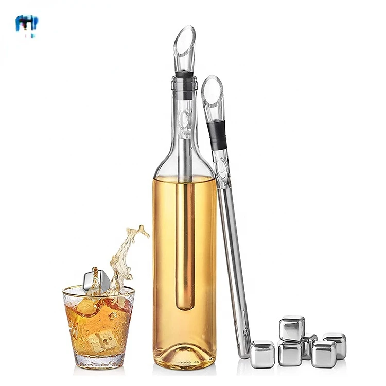 

Wine Chiller Stick 3-in-1 Stainless Steel Bottle Cooler Rapid Iceless Chilling Rod With Aerator And Pourer